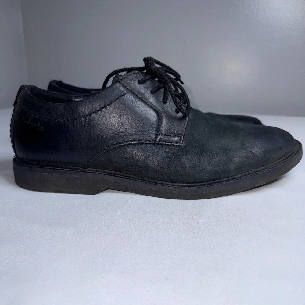 Clarks Mens Black Leather Derby Lace Up Oxford Dress Shoes Size 8 M Matte